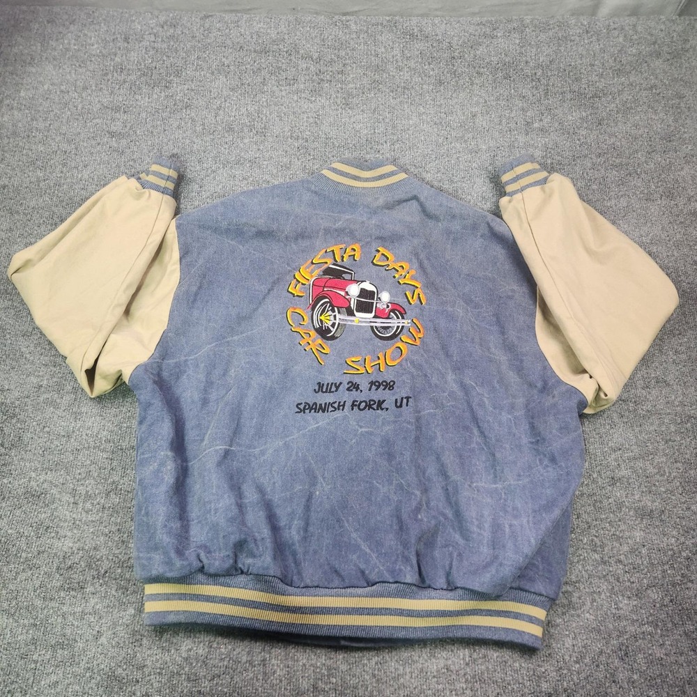 Vintage 1998 WestArk Fiesta Days Car Show Varsity Jacket Blue Tan Mens XL USA